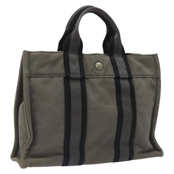 HERMES Fourre Tout PM Hand Bag Canvas Black Gray Silver - Picture 1 of 14